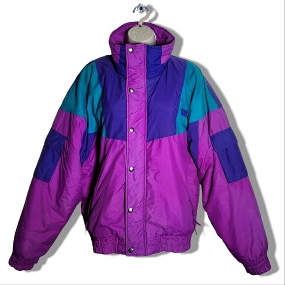 First Tracks Retro Coat 90's Vintage Colorblock Snow Ski Winter Purple/Pink/Teal - Picture 1 of 8